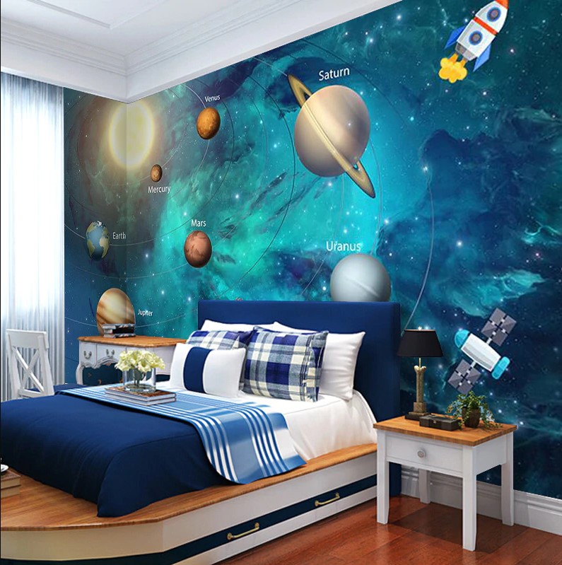 Dormitorio con mural